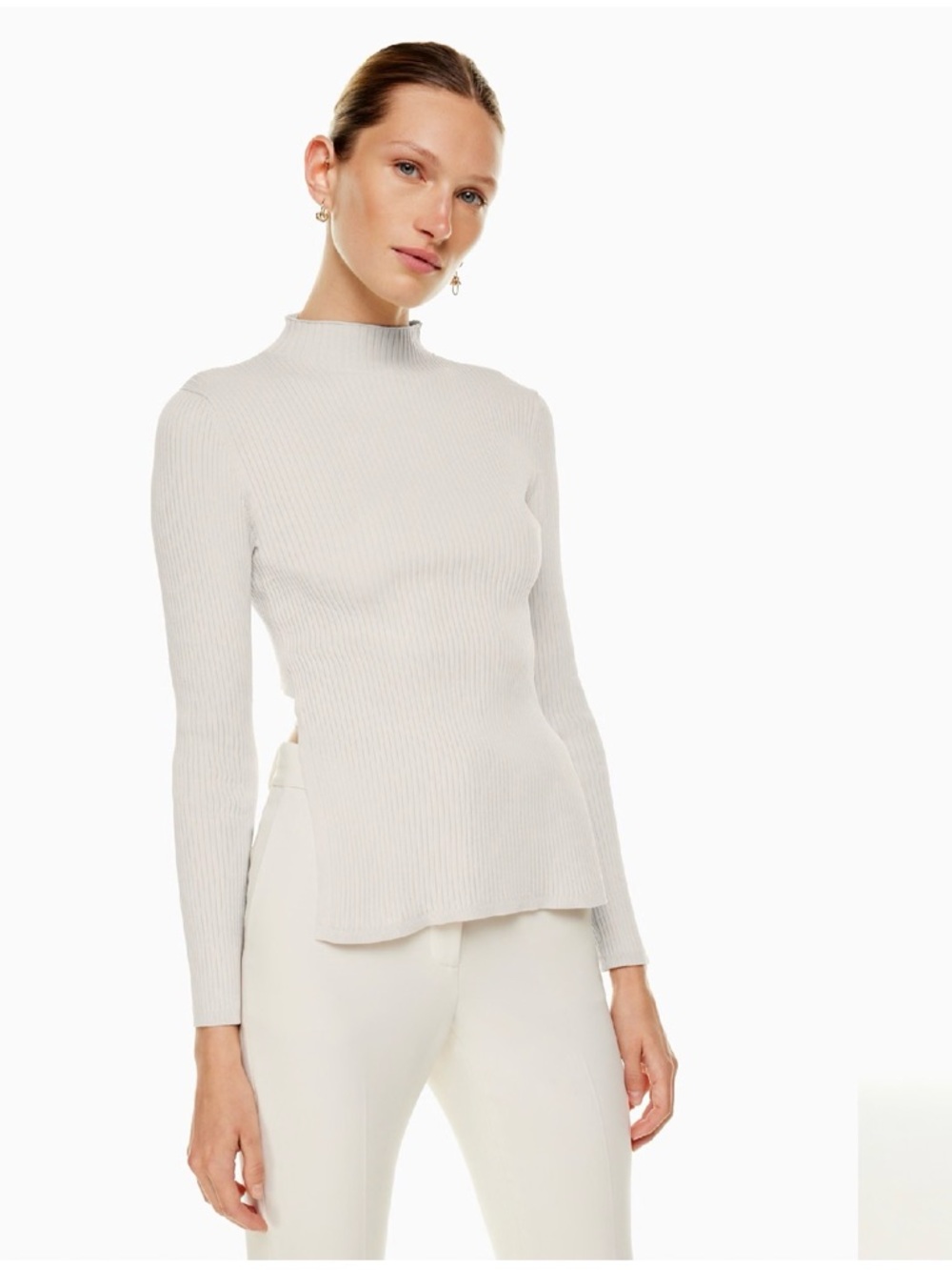 Babaton Cream Ribbed Mock Neck Sweater